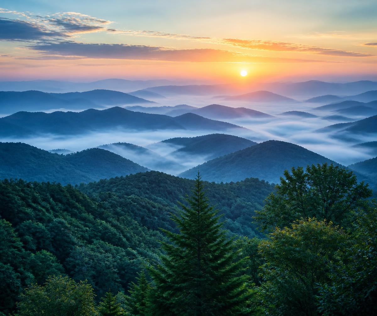 Peaceful North Carolina landscape at sunrise